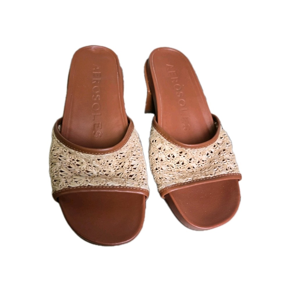 Aerosoles Womens Clark Woven Raffia Heeled Platform Sandals Slide on Size 8‎